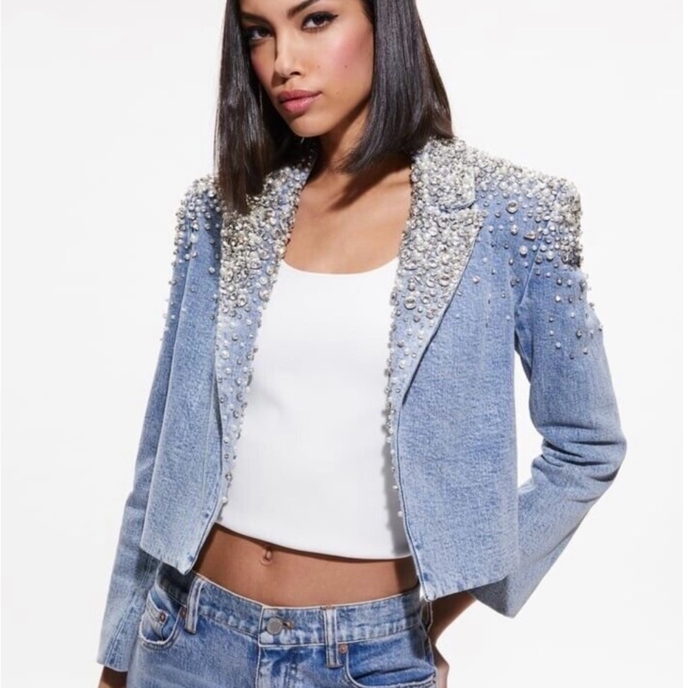 Alice + Olivia Blue Embellished Jean Jacket